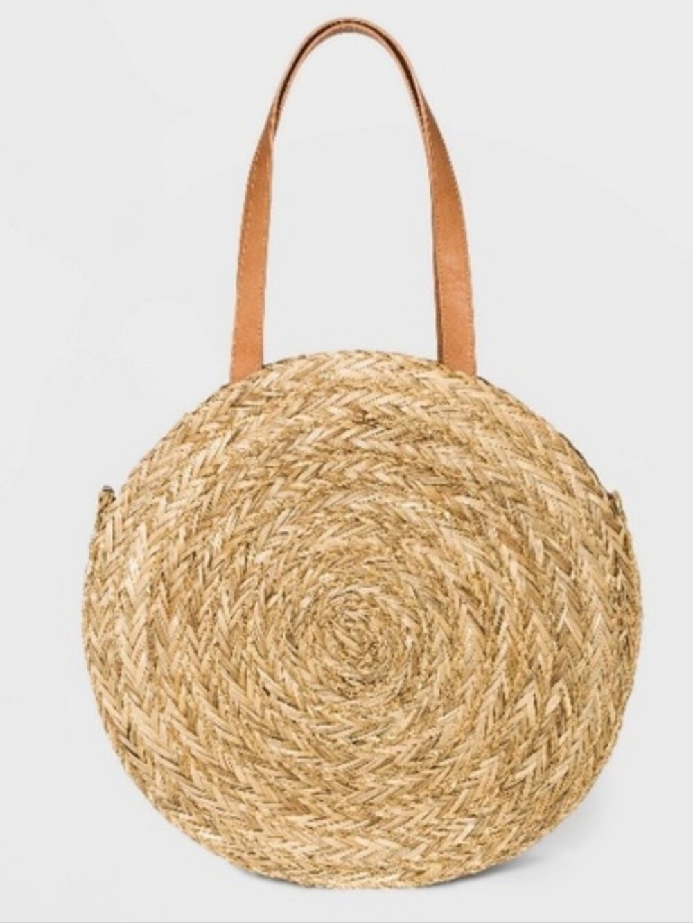 Universal Thread Round Straw Tote Bag with Tan Leather Handles
